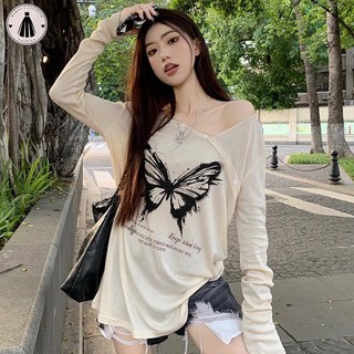 Áo thun dài tay nơ kiểu Mỹ dành cho nữ dáng rộng thường ngày đáy