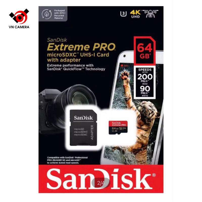 thẻ nhớ 64g sandix pro chính hãng , phụ kiện máy quay gopro Vn camera