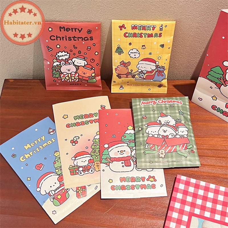 Set 10 Túi Giấy Đựng Kẹo / Bánh Quy Họa Tiết Giáng Sinh Dễ Thương diy vn