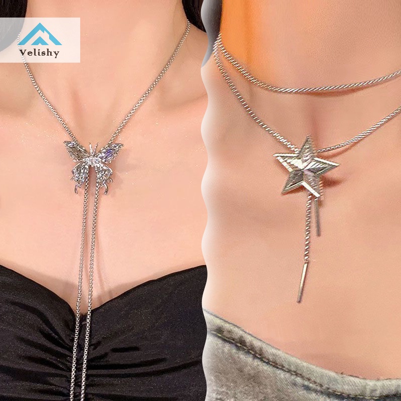 Vòng cổ Dài Bằng Thép Titan Nhẹ Hình Bướm Thời Trang Đa Ứng Dụng Cho Nữ