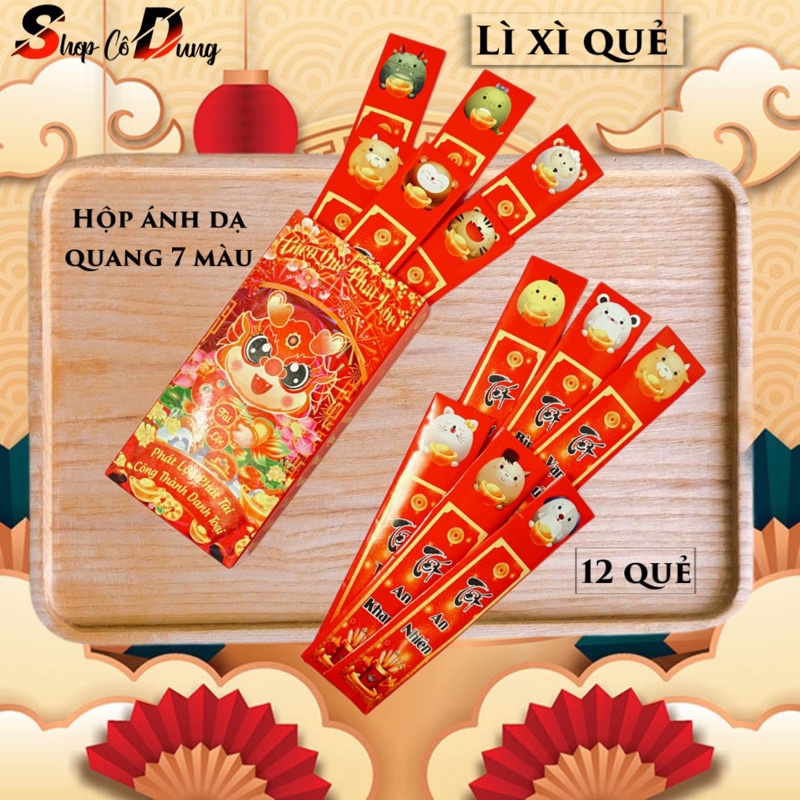 Bao lì xì gieo quẻ hộp 12 quẻ cáng bóng tuyệt đẹp, bao lì xì tết 2024