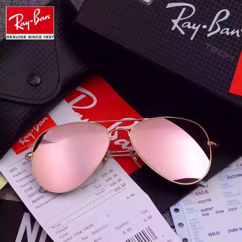 Kính râm rayban phi công kim loại rb3025 chính hãng / 3026 ống kính thủy tinh màu hồng lái xe nữ nam