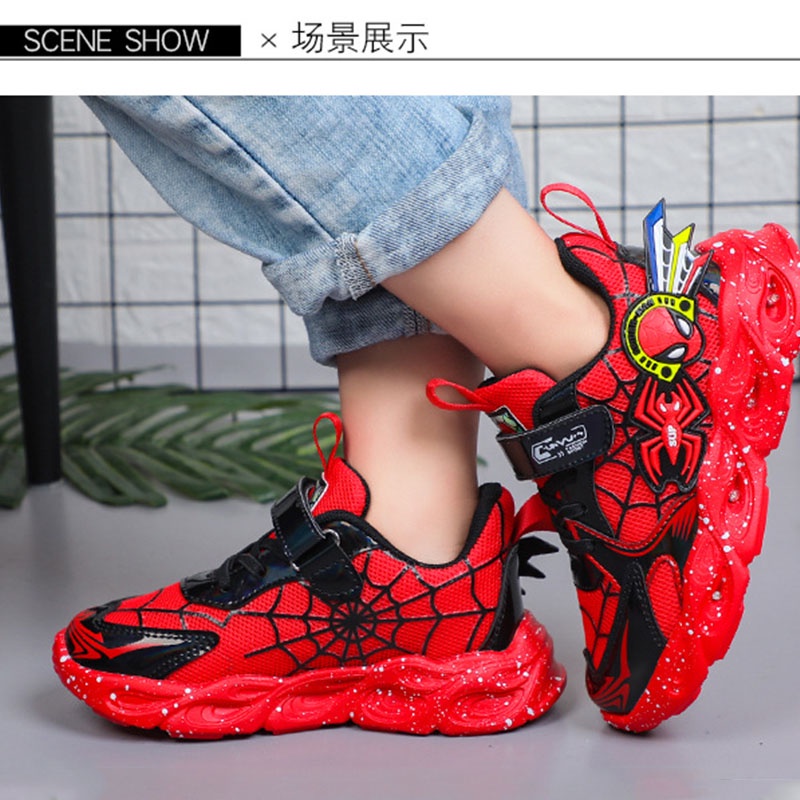 Suge Giày Thể Thao Mềm Thoáng Khí Có Đèn led Phát Sáng Hình Người Nhện Cho Bé
