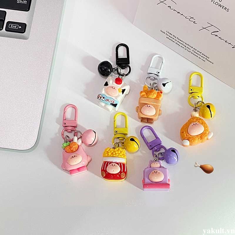🎀 yakult 🎀Móc Khóa Hình Thức Ăn Quái Vật Có Chuông Dễ Thương Làm Quà Tặng Cho Học Sinh / Cặp Đôi / Bạn