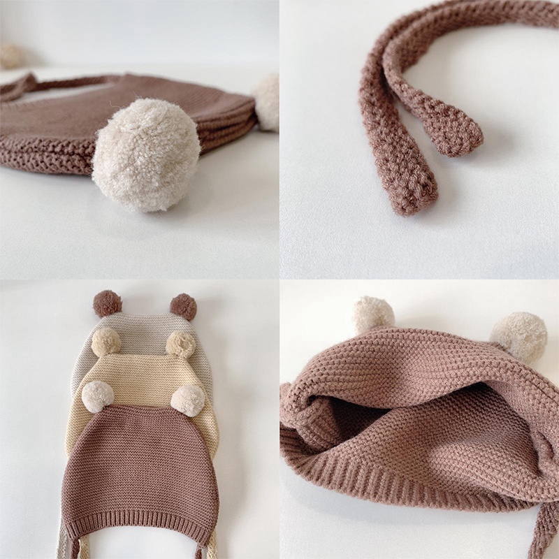 Mũ Dệt Kim Mềm Mại Giữ Ấm Đính Quả Bông Dễ Thương Thời Trang Thu Đông Cho Bé Trai Và Gái