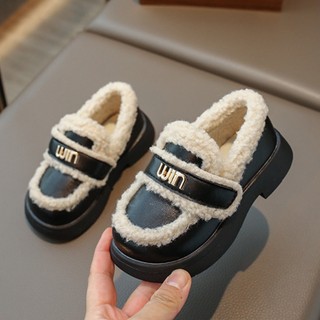 Giày Lười Da Lót Lông Phong Cách Hàn Quốc Thời Trang Cho Bé Gái