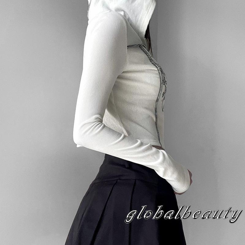 Áo Hoodie Croptop Tay Dài Phối Màu Tương Phản Thời Trang Đường Phố Cho Nữ