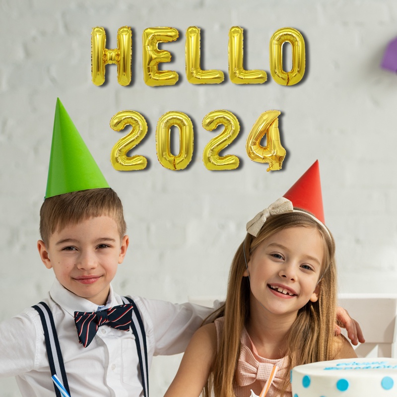 Bong Bóng Lá Nhôm Hình Chữ hello 2024 Dùng Trang Trí Tiệc Năm Mới 2024