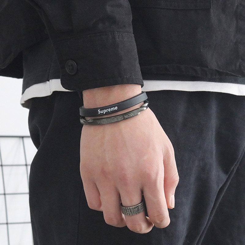 Vòng Tay Hở Màu Đen Khắc Chữ mobius Thời Trang Cho Cặp Đôi