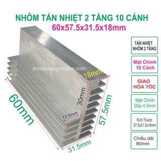 Nhôm tản nhiệt 2 tầng 10 cánh dài 60x58x32mm - Linh kiện điện tử QUỲNH DIỄN