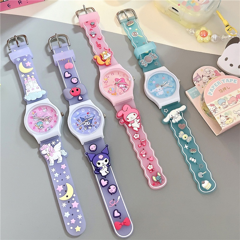 Kawaii Đồng Hồ quartz sanrio kuromi cinnamoroll Dây silicone Chống Thấm Nước Cho Bé