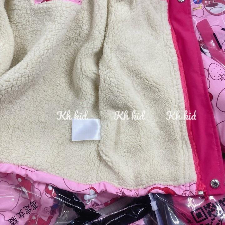 Áo khoắc gấu màu hồng bên trong lót lông cho bé gái 10-25kg