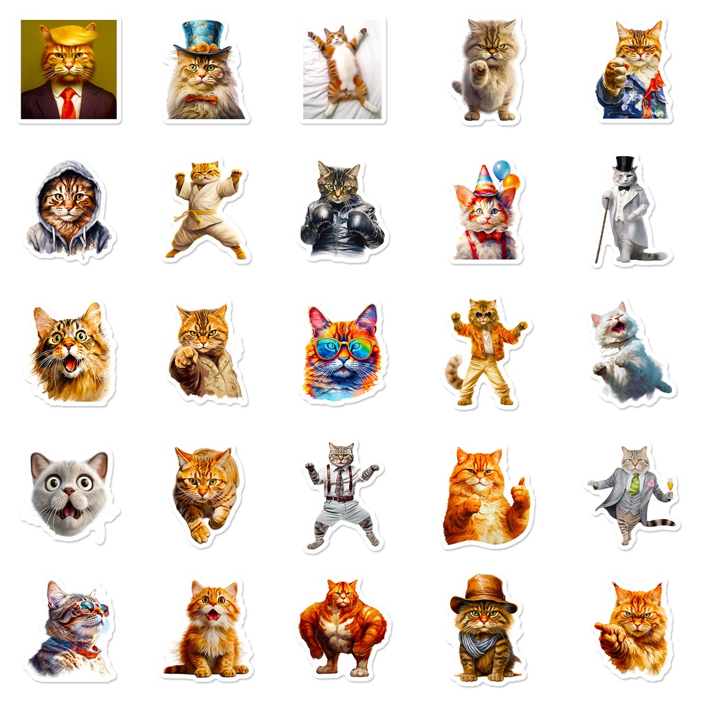 Bộ 50 Miếng Dán Chống Thấm Nước Hình Mèo Vui Nhộn Trang Trí Mũ Bảo Hiểm / Hộp Bút