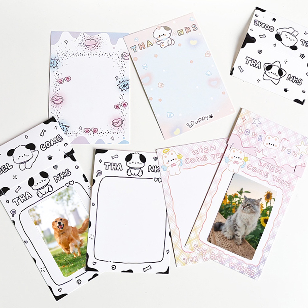 Set 10 Tấm Giấy Cạc Tông Họa Tiết Chó Mèo Hoạt Hình Trang Trí