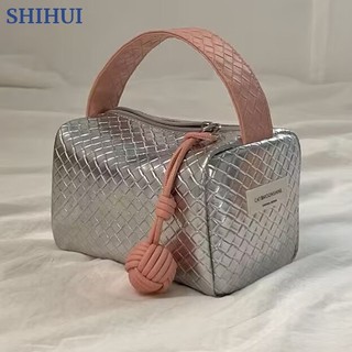 SHIHUI Túi Đựng Mỹ Phẩm shihui Họa Tiết Dệt Màu Hồng / Bạc Nhỏ Gọn Hàng Mới Dành Cho Bạn Nữ shihui