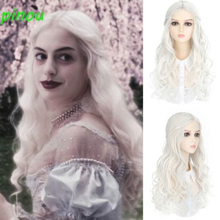 Bộ tóc giả xoăn dài kiểu nữ hoàng gợn sóng nhuộm màu trắng hóa trang nhân vật alice ở xứ sở thần tiên chịu nhiệt