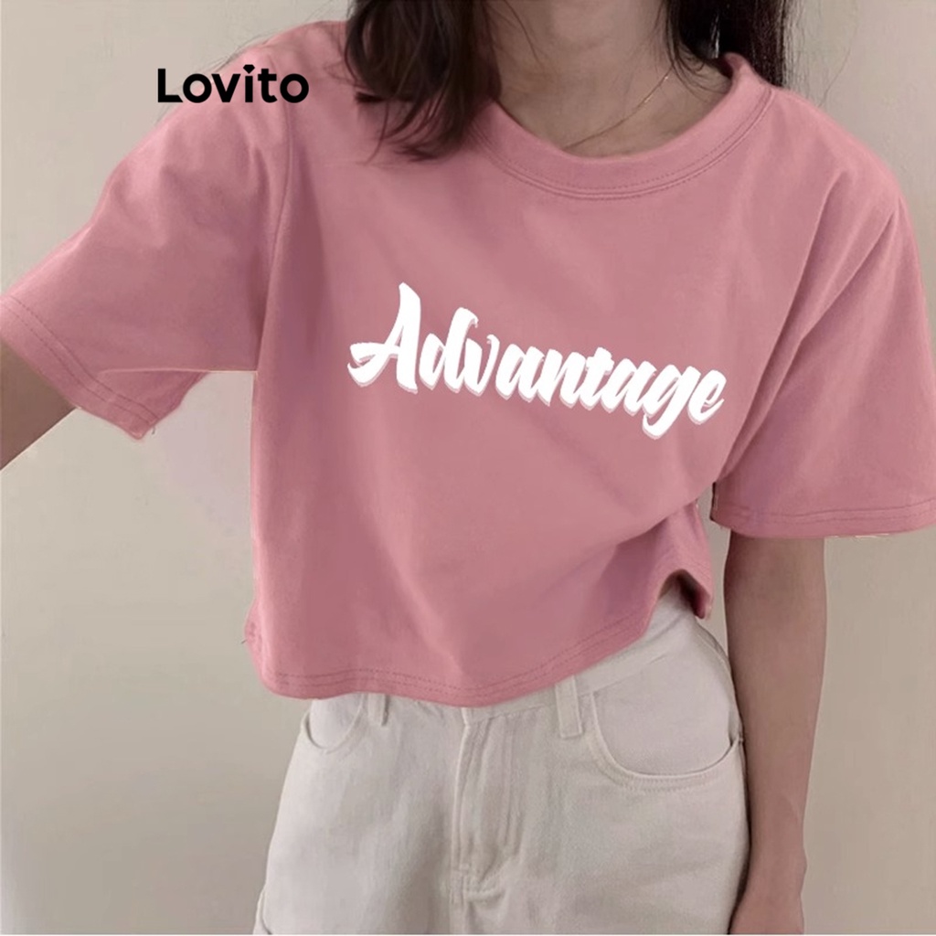 Áo thun croptop Lovito in họa tiết chữ cái thường ngày cho nữ bigsize áo rộng LNE20105 (màu hồng)