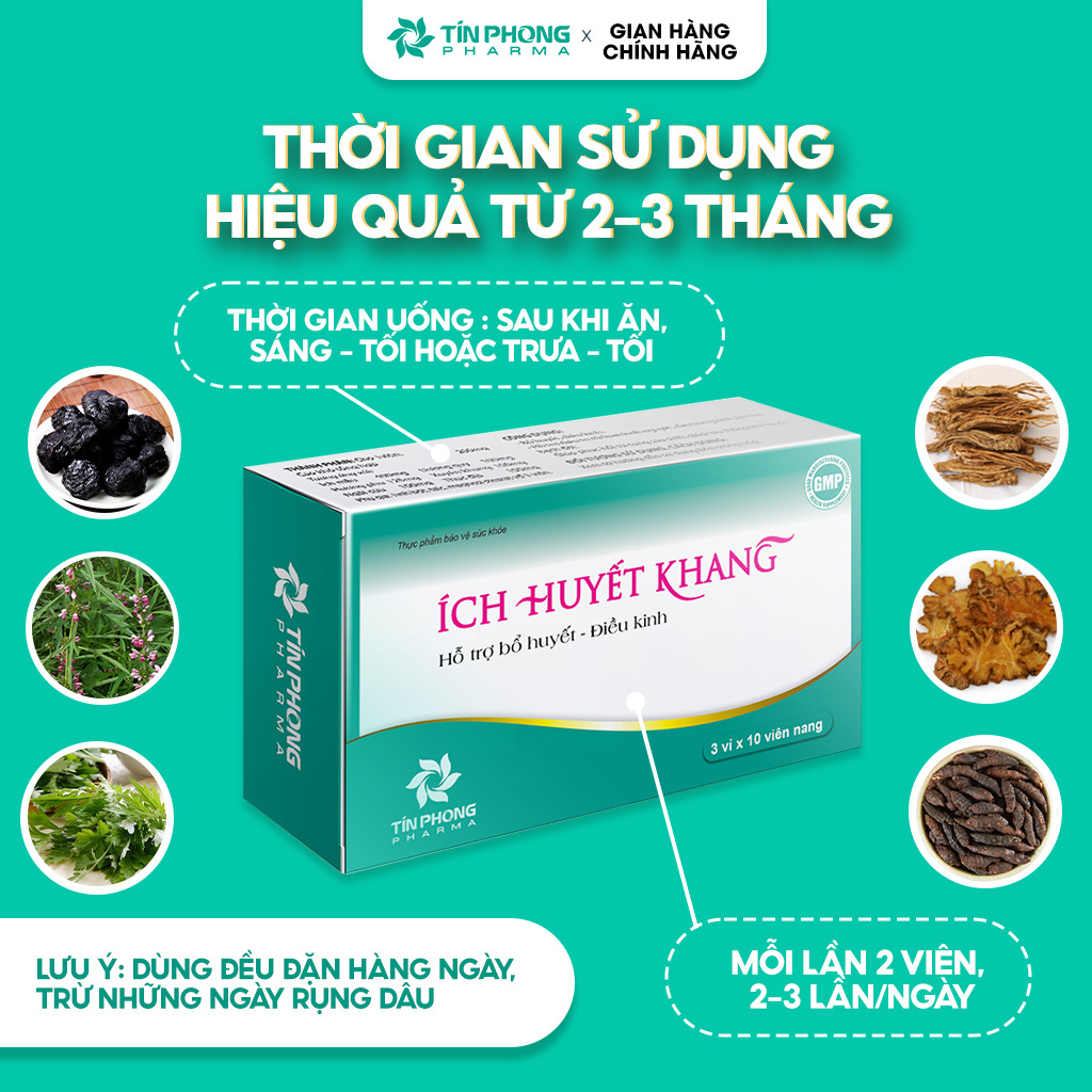 Viên Uống ÍCH HUYẾT KHANG Điều Hòa Kinh Nguyệt, Giảm Đau Bụng Kinh, Bổ Huyết, Chiết Xuất Cao Ích Mẫu Thiên Nhiên