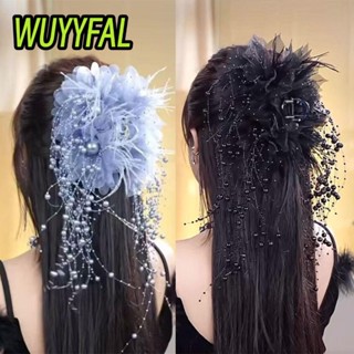 Kẹp kẹp kẹp kẹp WUYYFAL, Vuốt tóc tua rua bốn hoa, Thời trang lông hoa ngọc trai vải cá mập kẹp cho bé gái