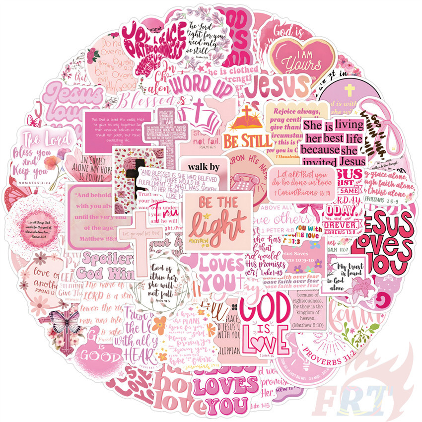 50Pcs/100Pcs ❉ Pink Bible Art Stickers ❉ Fashion DIY Waterproof Decals Doodle Stickers