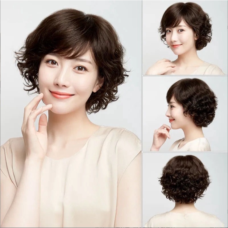 🌿Tặng Lưới🌿 Tóc giả nữ trung niên nguyên đầu tự nhiên - TG48