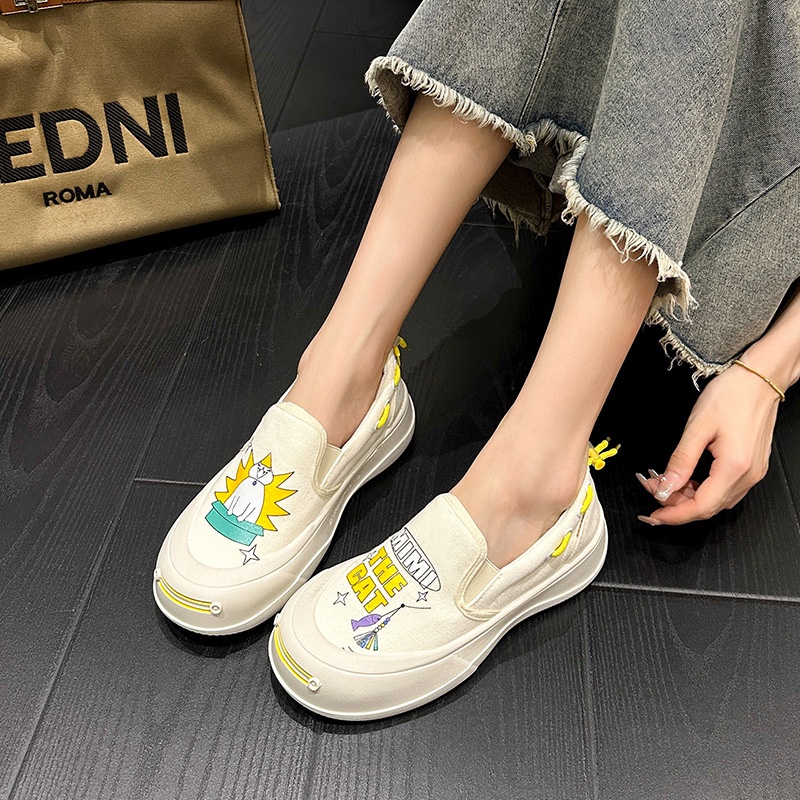 Prowow❤Giày Lười canvas In Hình Hoạt Hình Phong Cách Hàn Quốc Cho Nữ