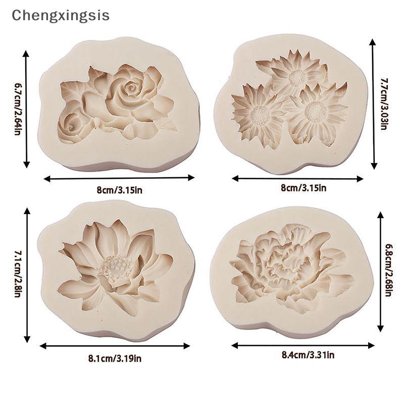 1 Khuôn silicone Hình Hoa Mẫu Đơn / Hoa Sen / Hoa Hồng / Hoa Hồng Trung Quốc Trang Trí