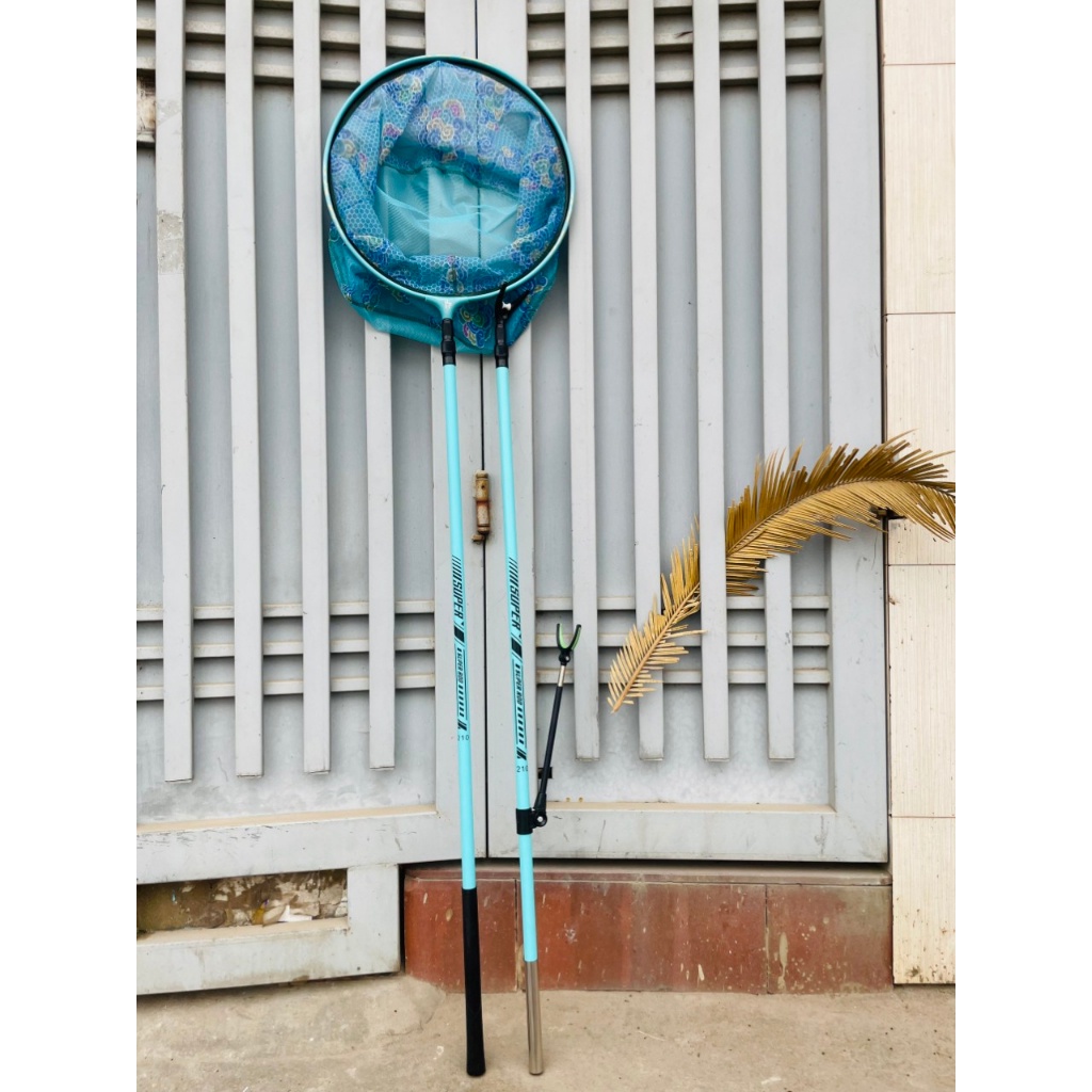 Gác cần và cán vợt câu đài cacbon SUPER ROD nhã lam, kích thước 2.1m, 2.4m, 2.7m ANam-Fishing