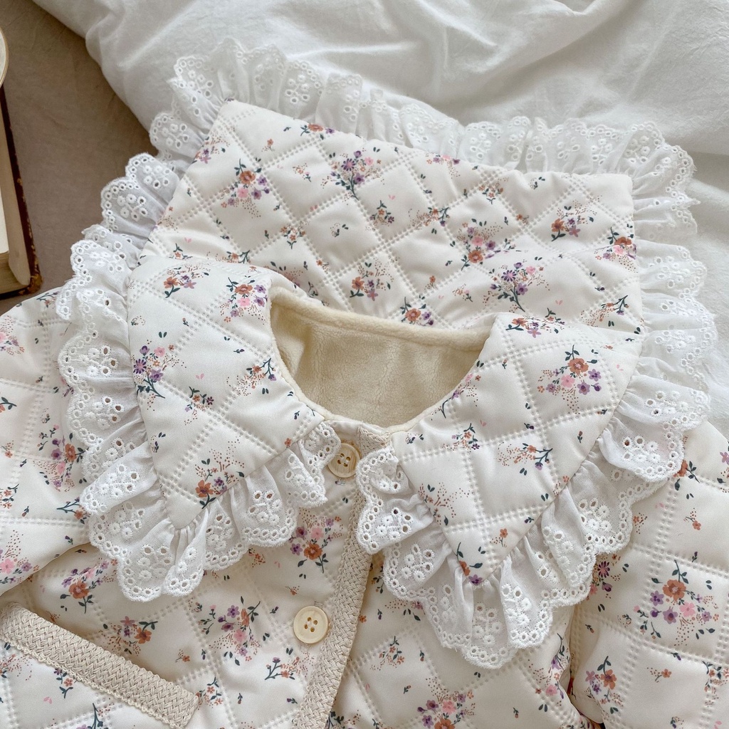 Áo Khoác cardigan cotton Đệm cotton Dày Tay Dài In Họa Tiết Hoa Phong Cách Phương Tây Thời Trang Mùa Đông Hàn Quốc Cho Bé Gái