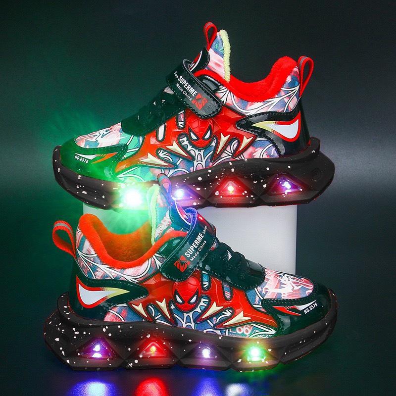 Giày thể thao siêu nhân người nhện có đèn led cảm ứng mềm êm chân mã mới SN9967