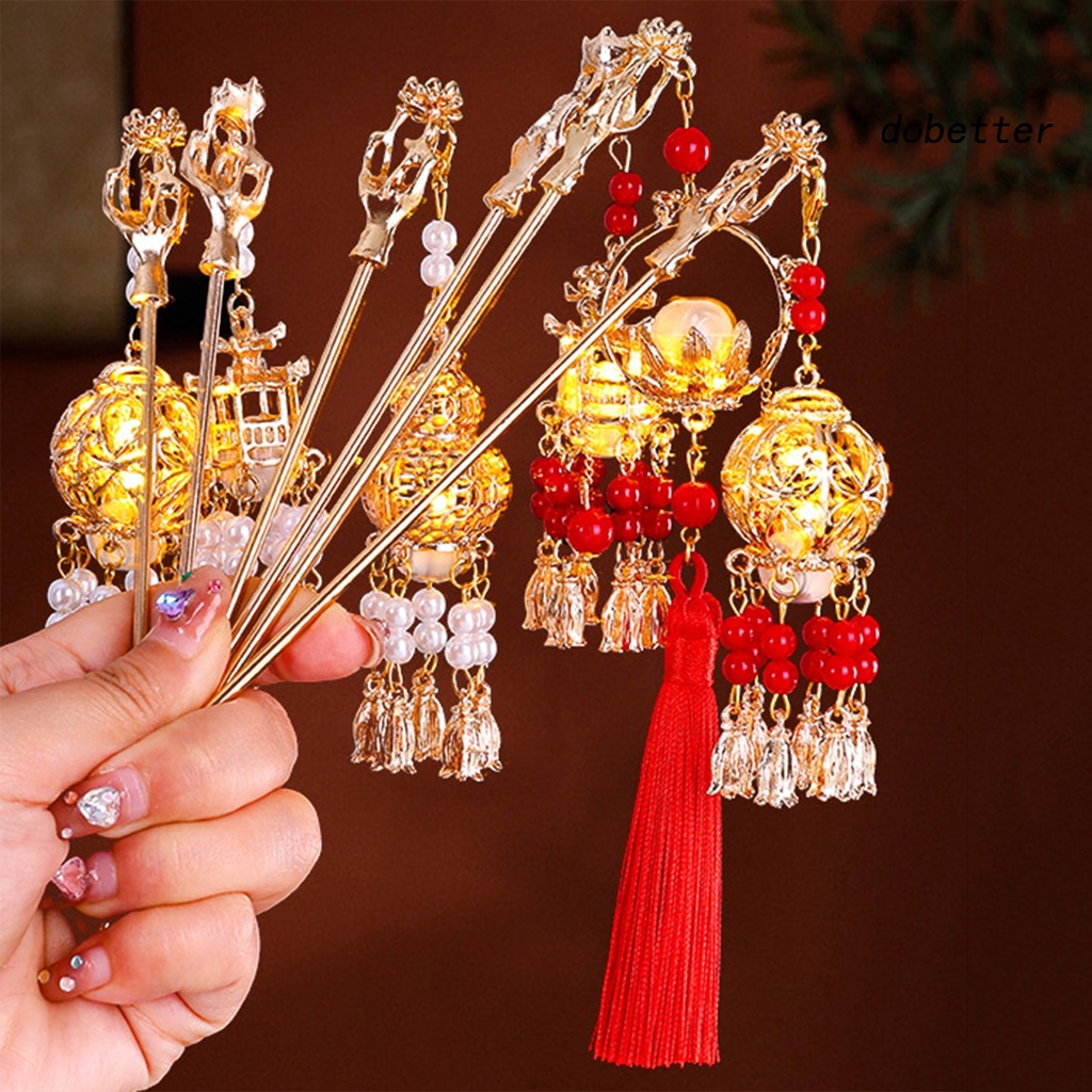 Trâm Cài Tóc Hán Phục Truyền Thống Trung Hoa Mặt Hình Lồng Đèn Đính Ngọc Trai Giả Bằng Thép Không Gỉ Trang Trí Tua Rua Thanh Lịch Cho Nữ