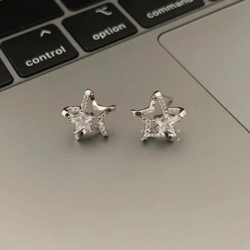 Bông Tai Mạ Bạc 925 Hình Ngôi Sao Đính Đá zircon Xinh Xắn Cho Nữ