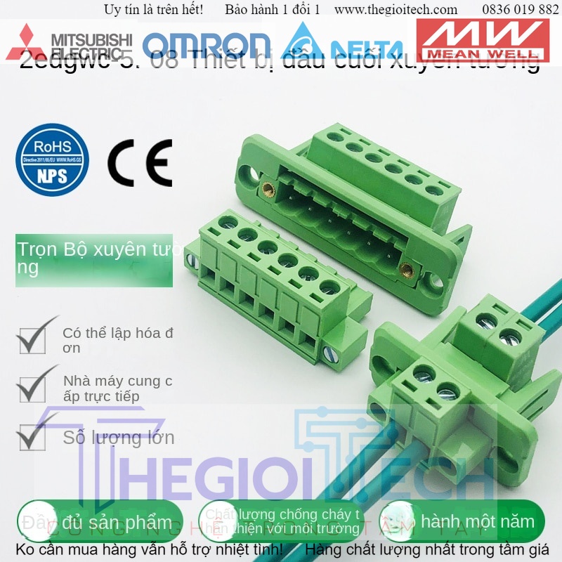 DOMINO ĐẦU NỐI vặn dây xuyên vách mặt cố định RS2EDGRKW-5.08 2EDGWC 5.08MM Khung Cố Định 11P