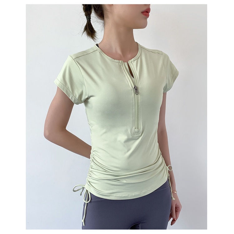 Áo Thun Thể Thao Tay Ngắn Có Khóa Kéo Chất Liệu Co Giãn Khô Thoáng Nhanh Thời Trang Cho Nữ