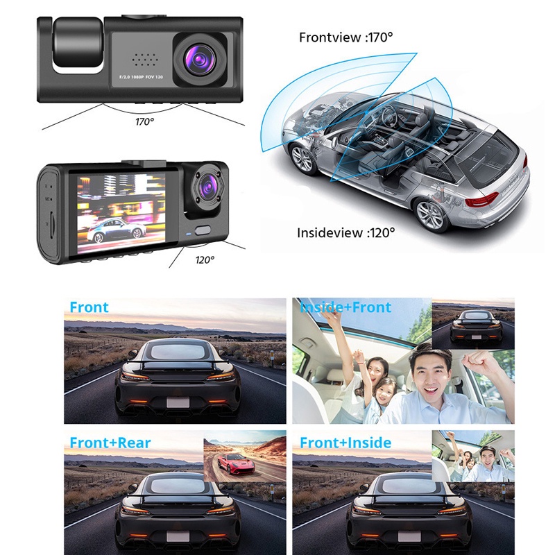 Camera Ghi Hình 24H 3 Kênh 2 inch hd 1080p Với Tầm Nhìn Ban Đêm Và Phía Trước