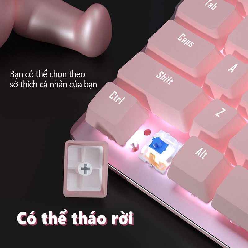 Bàn Phím Cơ Gaming Basic KB1 Luxury Cao Cấp 104 Phím Màu Hồng Có Dây/ Đèn LED Chống Nước Chơi Game Cho Máy Tính/laptop
