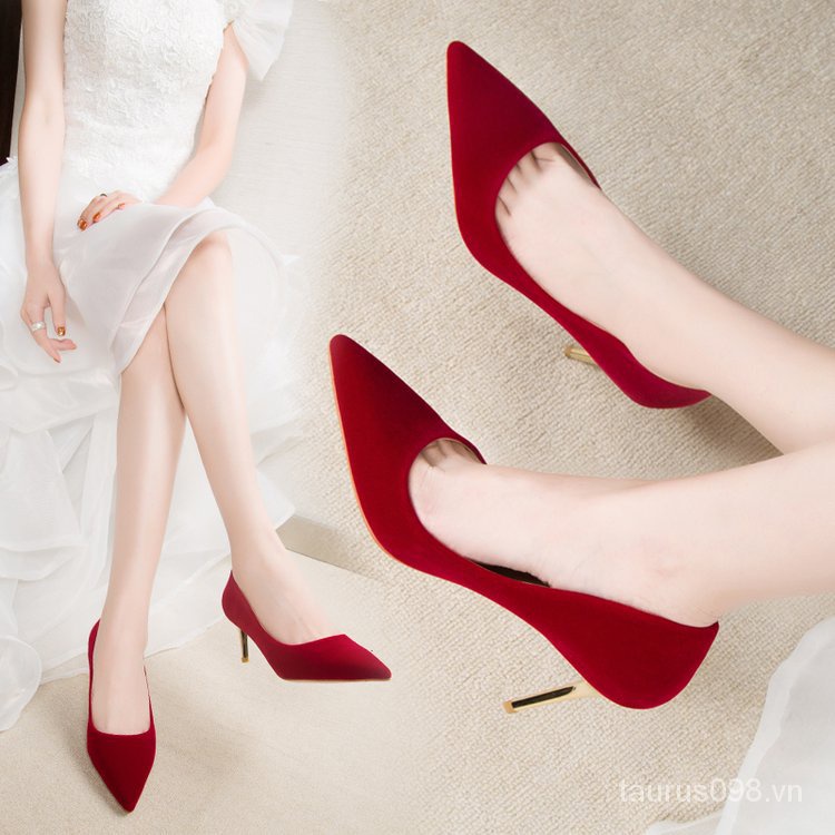 Mới Giày Cao Gót Da Lộn Mũi Nhọn Thời Trang Cho Nữ