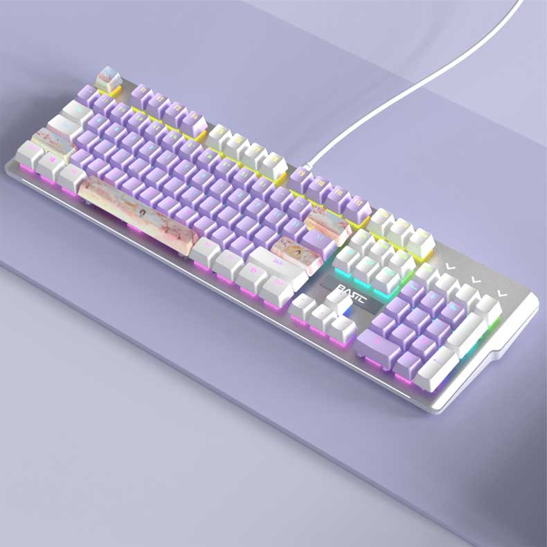 Bàn Phím Cơ Gaming Basic KB3 Luxury Cao Cấp 104 Phím Màu Hồng Có Dây/ Đèn LED Chống Nước Chơi Game Cho Máy Tính/laptop