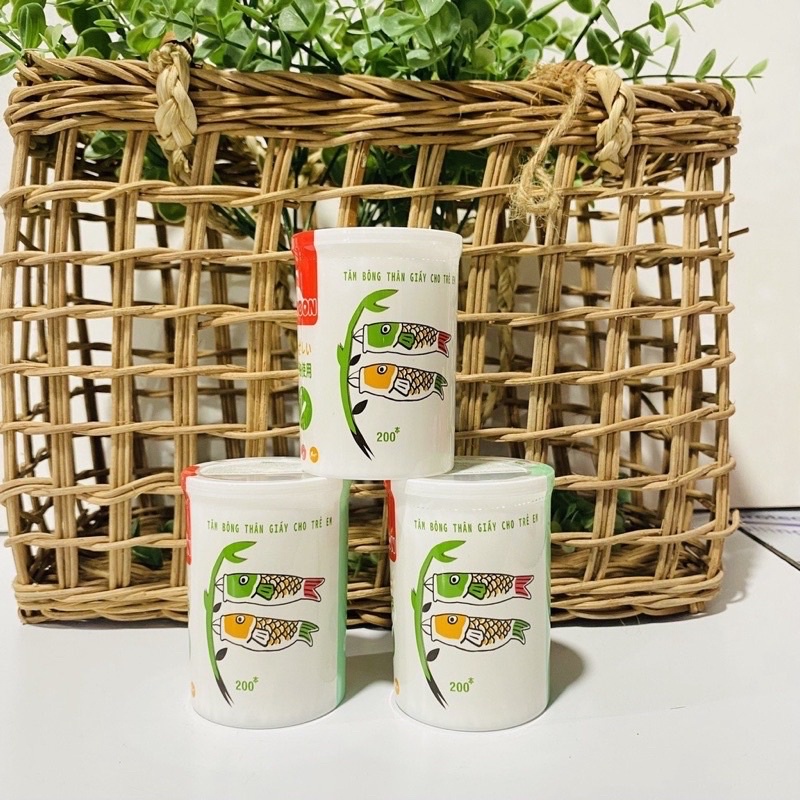 Tăm bông cho bé sơ sinh Jubon thân giấy, kháng khuẩn, đầu giọt nước siêu nhỏ và mềm mại làm từ bông thiên nhiên