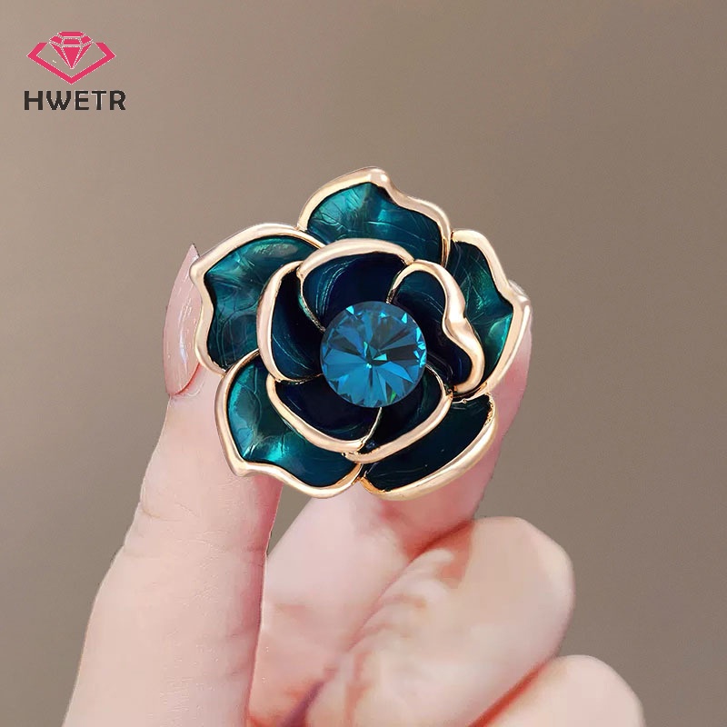 Trâm Cài Áo Hình Hoa Trà Đính Pha Lê Xanh Dương Thời Trang Mới