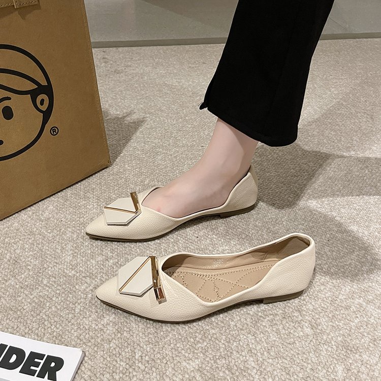 Giày Búp Bê Bằng Da pu Mũi Nhọn Gót Thấp Thời Trang Dành Cho Nữ