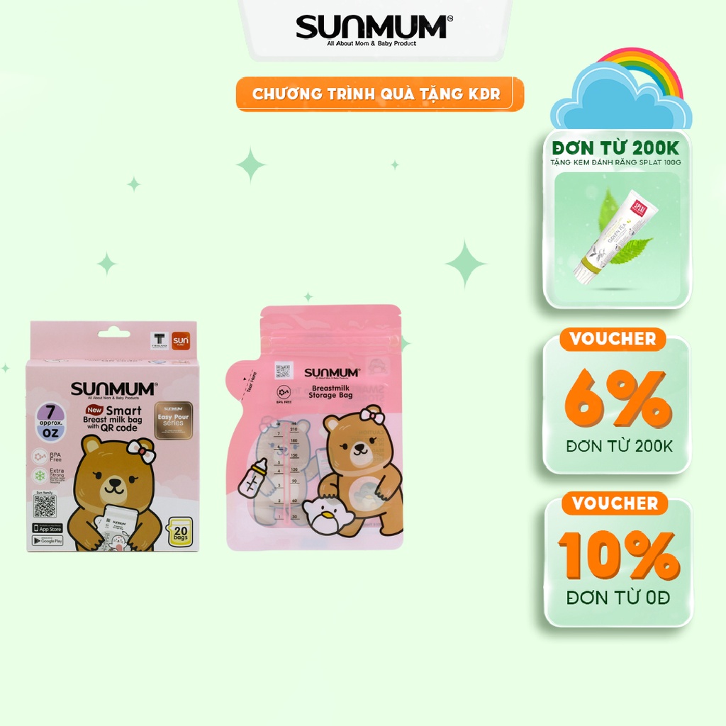 Túi Trữ Sữa SUNMUM Easy-Pour Series Thiết Kế Khóa Kéo Đôi Chống Rò Rỉ, Giúp Bảo Quản Sữa Cho Bé An Toàn (90-210Ml)
