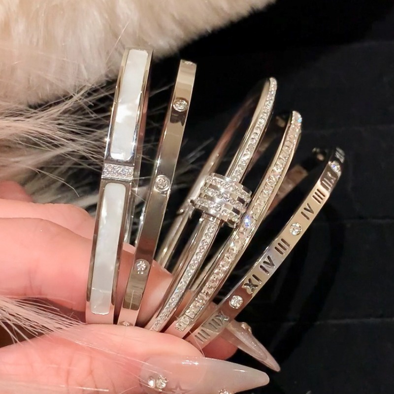 Vòng Tay Bằng Thép Titan Không Gỉ Đính Đá zircon Chất Lượng Cao Cho Nữ