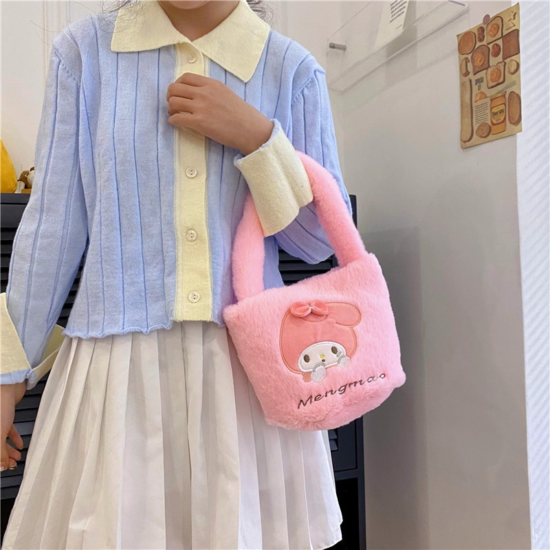 Túi Đeo Vai Hình Vuông Cỡ Nhỏ Phủ Lông Họa Tiết Hoạt Hình Phong Cách Nhật Bản Dễ Thương Thời Trang Cho Nữ