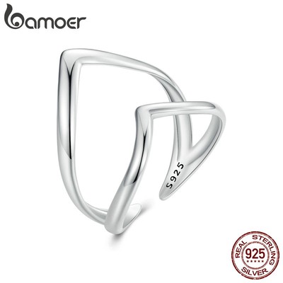 Bamoer Nhẫn Bạc 925 Hai Lớp Hình Chữ v Thời Trang Dành Cho Nữ