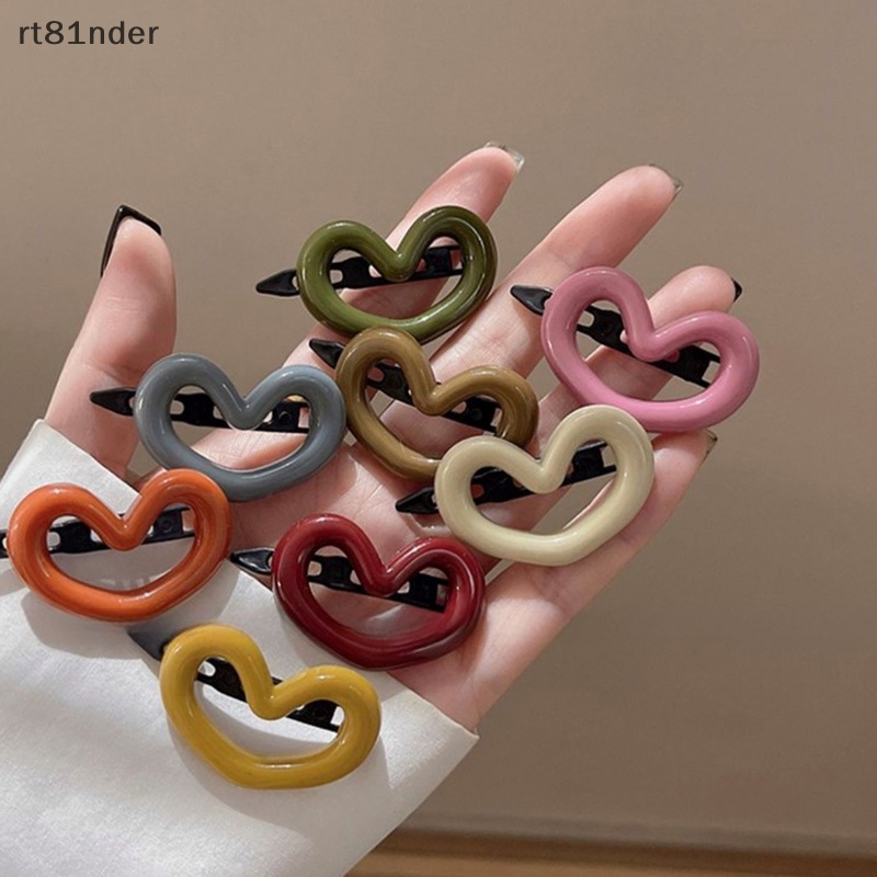 Rt Set 2 Kẹp Tóc Hình Nơ / Trái Tim Màu Trơn Ngọt Ngào Đáng Yêu Thời Trang Hàn Quốc Cho Nữ