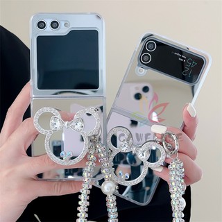 Dễ Thương Ốp Điện Thoại pc Cứng + tpu Mềm Đính Đá Có Giá Đứng Và Dây Đeo Cho samsung galaxy z flip 5 z flip 4 z flip 3