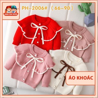 Áo khoác len dài tay bé gái, áo len bé gái - áo khoác len cổ bèo thắt nơ