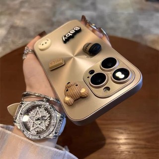 Ốp Điện Thoại Kim Loại Màu Vàng Kim Hình Cún / Cốc Cà Phê / Cười 3d Chống Sốc Cho Iphone 14 13 12 11 pro max 14 plus