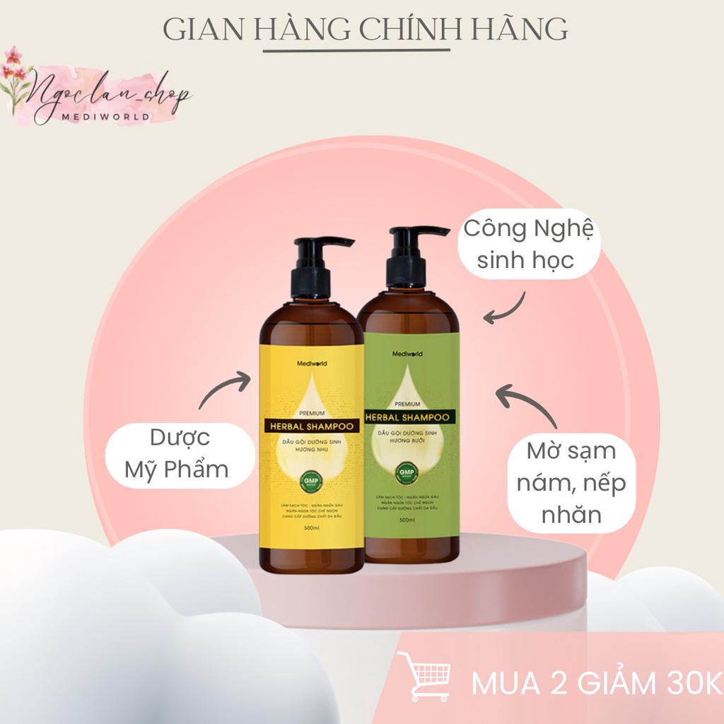 (Sỉ Spa) Dầu gội công nghệ sinh học mediworld PREMIUM HERBAL SHAMPOO 500ml - Chính Hãng